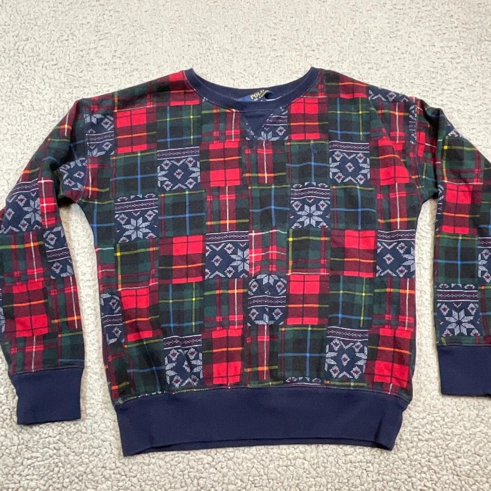 Polo Ralph Lauren Sweatshirt Kids L 12-14 Multi Excellent Patchwork Plaid Nordic